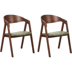 Beliani - Lot de 2 Chaises Rétro Salle à Manger Assise Tapissé en Velours Bois Foncé et Vert Yuba