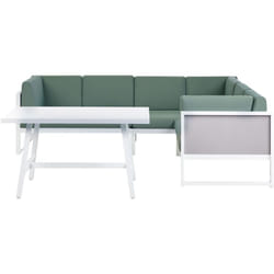 Beliani - Salon de Jardin 6 Places avec Table Basse Blanche Moderne en Aluminium avec Coussins Vert Castella/Fratte
