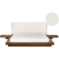 Lit Japonais Tête de Lit Bouclé avec 2 Tables de Nuit 160 x 200 cm Marron Zen