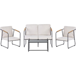 Ensemble de Jardin Industriel 4 Places en Acier avec Table Patio Terrasse Beige Clair Vezzana