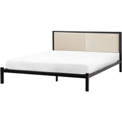 Cadre de Lit Double 140 x 200 cm en Métal avec Tête de Lit en Tissu Beige Clair Clamart