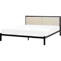 Cadre de Lit Double 160 x 200 cm en Métal avec Tête de Lit en Tissu Beige Clair Clamart