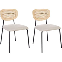 Beliani - Lot de 2 Chaises Moderne Dossier Rotin Tressé Viennois Sans Accoudoirs Polyester Pieds Noirs Salle à Manger Beige Clair Mayetta