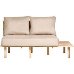 Beliani - Canapé 2 Places Japandi en Tissu Rembourré Cadre en Bois Clair Dossier Pliable Table Beige Salo