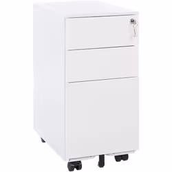 Caisson de bureau blanc avec 3 tiroirs spacieux et roulettes pratiques. Ce caisson en métal blanc est une solution parfaite p ...
