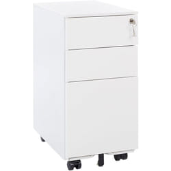 Caisson de Bureau en Métal Blanc avec Roulettes Pratiques et 3 Tiroirs Spacieux Vérouillable avec Clef Idéal pour Rangement de vos Dossiers Beliani