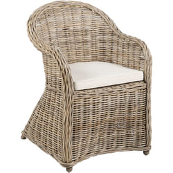 Chaise de Jardin en Rotin Naturel Fauteuil avec Coussin Beige Clair Intérieur Extérieur Susua II