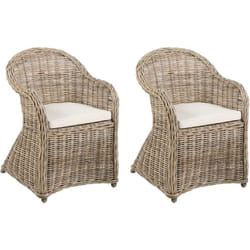 Lot de 2 Chaises de Jardin en Rotin Naturel Intérieur Extérieur Coussins Beige Clair Susua II