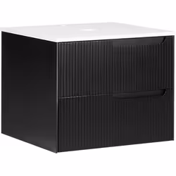 Meuble de lavabo suspendu avec tiroirs. Ce meuble de salle de bains élégant et contemporain offre un vaste espace de rangemen ...
