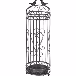 Porte-parapluie avec design de cage d'oiseau. Avec son design en forme de cage d'oiseau, ce porte-parapluies en fer noir ajou ...