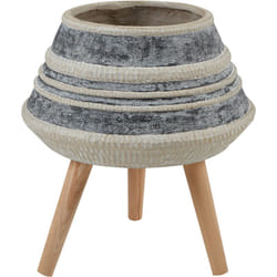 Beliani - Pot de Fleurs Industriel Support en Bois Rayures Rond Magnésium Beige et Gris Athaea