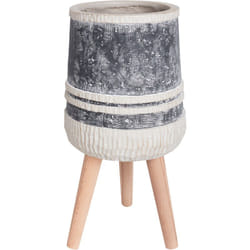 Beliani - Pot de Fleurs Industriel Support en Bois Rayures Rond Magnésium Beige et Gris Arisaema