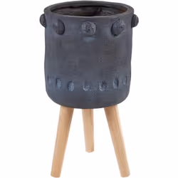 Pot de fleurs avec support en bois. Donnez du relief à votre décor avec ce pot de fleurs peint à la main de façon exquise, qu ...