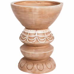 Pot de fleurs d'inspiration bohème. Ce pot de fleurs peint à la main, de forme unique, avec des motifs complexes dans des ton ...