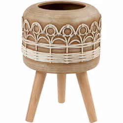 Pot de fleurs avec support en bois. Mettez en valeur votre décoration avec ce pot de fleurs peint à la main, conçu pour ajout ...