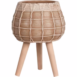 Pot de fleurs avec support en bois. Transformez votre décor avec ce magnifique pot de fleurs peint à la main, conçu pour appo ...