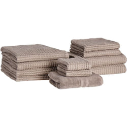 Lot de 11 Serviettes avec Tapis de Bain Sans Torsion en Coton Doux Taupe Areora