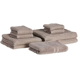 Lot de 9 Serviettes avec Tapis de Bain Sans Torsion en Coton Doux Taupe Areora