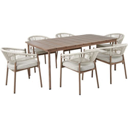 Beliani - Salon de Jardin en Aluminium 6 Places Table et Chaises Extérieur Patio Taupe et Bois Foncé Flavia