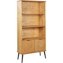 Bibliothèque Rustique en Bois de Pin Etagère Meuble de Rangement 2 Portes Bois Clair Timmins