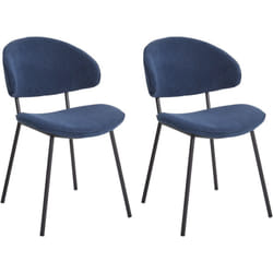 Beliani - Lot de 2 Chaises de Salle à Manger Modernes Sans Accoudoirs Pieds Noirs Assise et Dossier Incurvé en Tissu Bleu Foncé Kiana