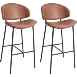 Lot de 2 Chaises de Bar Moderne Contemporain Pieds en Métal Dossier Incurvé sans Accoudoirs en Cuir PU Marron Kiana