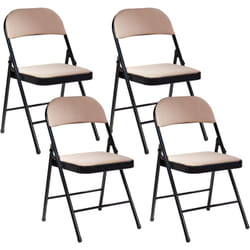 Beliani - Lot de 4 Chaises en Métal Pliantes Cadre Noir et Dossier Beige Sparks