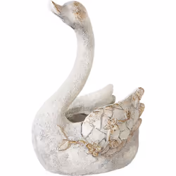 Figurine décorative en forme de cygne. Cette élégante figurine de cygne blanc, au fini vieilli et aux accents cuivrés, sert é ...