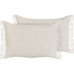 Lot de 2 Coussins d'Extérieur en Coton Rectangulaire 35 x 50 cm avec Franges Blanc Cassé Maba