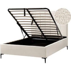 Beliani - Lit Double en Bouclé 140 x 200 cm avec Rangement Pieds en Métal Blanc Cassé Sezanne