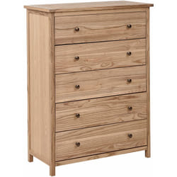 Commode Rustique en Bois avec 5 Tiroirs Meubles de Rangement Salon Bois Clair Salton