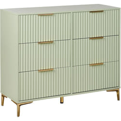 Commode Moderne en mdf avec 6 Tiroirs Cannelés Pieds en Métal Vert Walcott