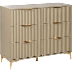 Commode Moderne en mdf avec 6 Tiroirs Cannelés Pieds en Métal Beige Walcott
