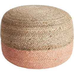 Beliani - Pouf Rond Boho en Jute eps Perles 50 x 50 x 40 cm Ottoman Rose Pêche Duki