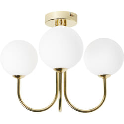 Plafonnier Lampe Moderne Glam 3 Lumières Abat-jour Ronds en Verre Blanc et Métal Doré Shire