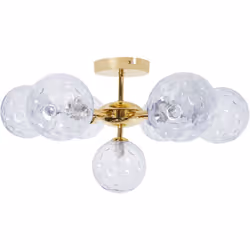 Lampe de plafond glamour. Sublimez votre espace avec ce plafonnier sophistiqué, doté de sept abat-jours en verre délicatement ...