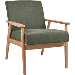 Beliani - Fauteuil Rétro en Tissu Polyester Semblable à du Lin Salon Structure en Bois Clair Léger Vert Esrum