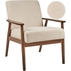 Beliani - Fauteuil Rétro en Bouclé Rembourré Cadre en Bois Foncé Salon Beige Esrum