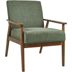 Fauteuil Rétro en Tissu Polyester Semblable à du Lin Salon Structure en Bois Foncé Léger Vert Esrum