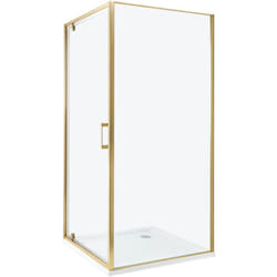 Cabine de Douche Carré en Verre Trempé 90 x 90 x 185 cm Porte Simple Doré Darli