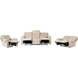 Ensemble de Salon Moderne en Tissu avec Canapés 3 et 2 Places et Fauteuil Inclinable Manuellement Beige Bergen