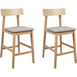 Beliani - Lot de 2 Chaises de Bar Rembourré en Bois d'Hévéa Clair Assise en Polyester Taupe Isanti