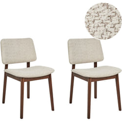 Beliani - Lot de 2 Chaises de Salle à Manger Bouclé Polyester Assise et Structure en Bois Foncé Beige Blane