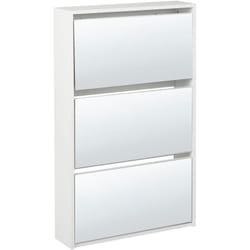 Meuble à Chaussures Cadre mdf 3 Compartiments de Rangement Face Avant Miroir Blanc Midfield