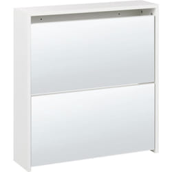 Meuble à Chaussures Cadre mdf 2 Compartiments de Rangement Face Avant Miroir Blanc Midfield