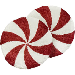 Beliani - Lot de 2 Coussins en Tissu Rond Brodé 40 cm Rouge et Blanc Swirl Candy