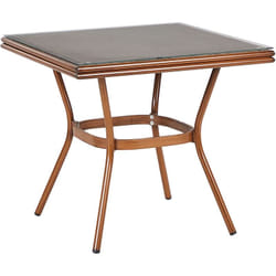 Table de Jardin Carrée Structure en Aluminium 80 x 80 cm Plateau en Verre Trempé Cadre Bois Foncé Caspri ii