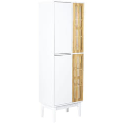 Armoire Bambou avec Etagères Rangement Meuble Salle de Bain mdf Pieds en Bois de Pin Blanc et Bois Clair Nubes