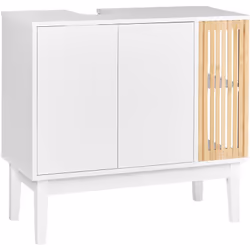 Meuble de salle de bains élégant avec accents de bambou. Complétez votre salle de bains avec ce meuble lavabo élégant. Il com ...