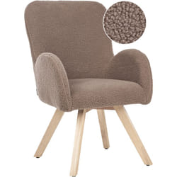 Fauteuil Moderne en Bouclé Pieds en Bois Rembourrée avec Accoudoirs Marron Bjarn